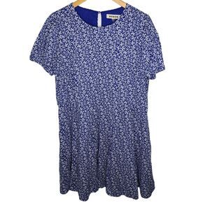 Boden Dress Womens SZ 14R US/18R UK Blue Foliage Full Skirted Shift Dress‎